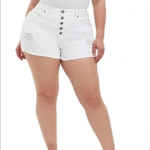 Torrid White Denim Cut Off High Rise Feel The Fit Distressed Shorts Plus Size 20